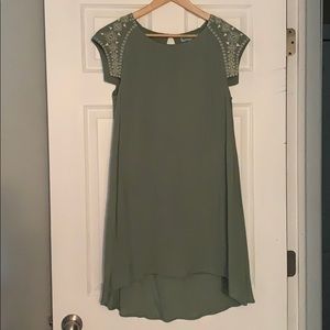 Sage Green Dress with Shoulder Embroidery